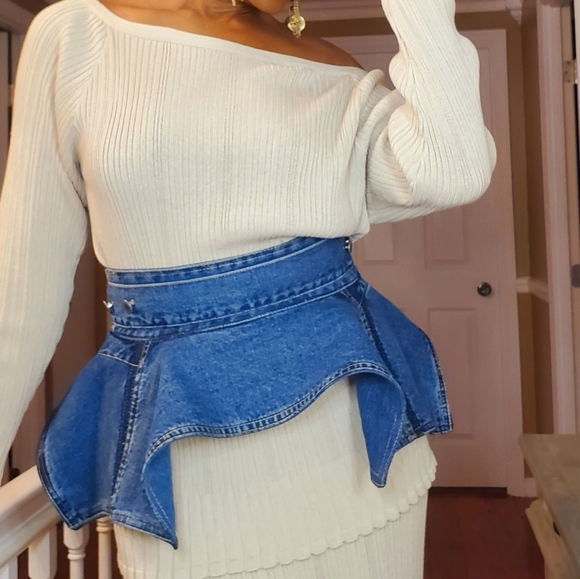 Accessories - Denim Peplum Belt. Handcrafted One-of-a-kind. From Upcycled Denim